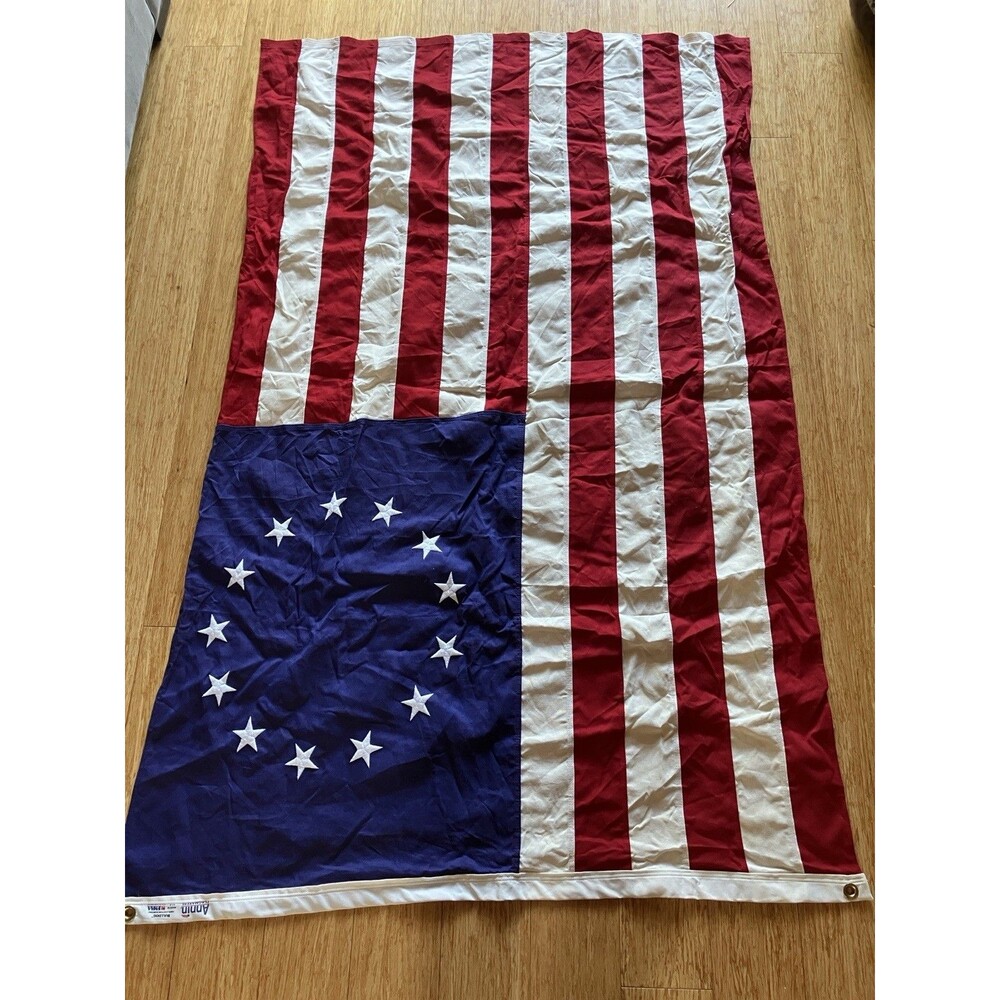 Vintage Annin Bulldog Cotton Betsy Ross Flag 13 Star Sewn Embroidered USA 4x6 FT